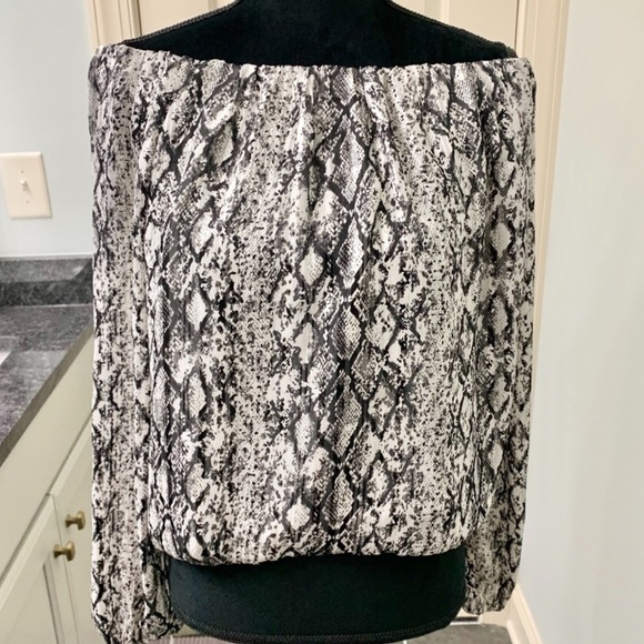DO+BE Tops - Do + Be Snake Print off the shoulder shimmer top